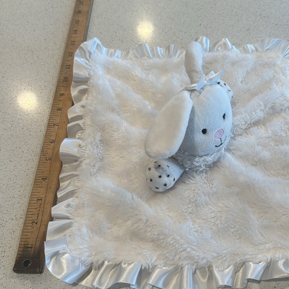 2010 Baby Starters White Polka Dot Bunny Rabbit Security Blanket Lovey Rattle - Picture 8 of 9